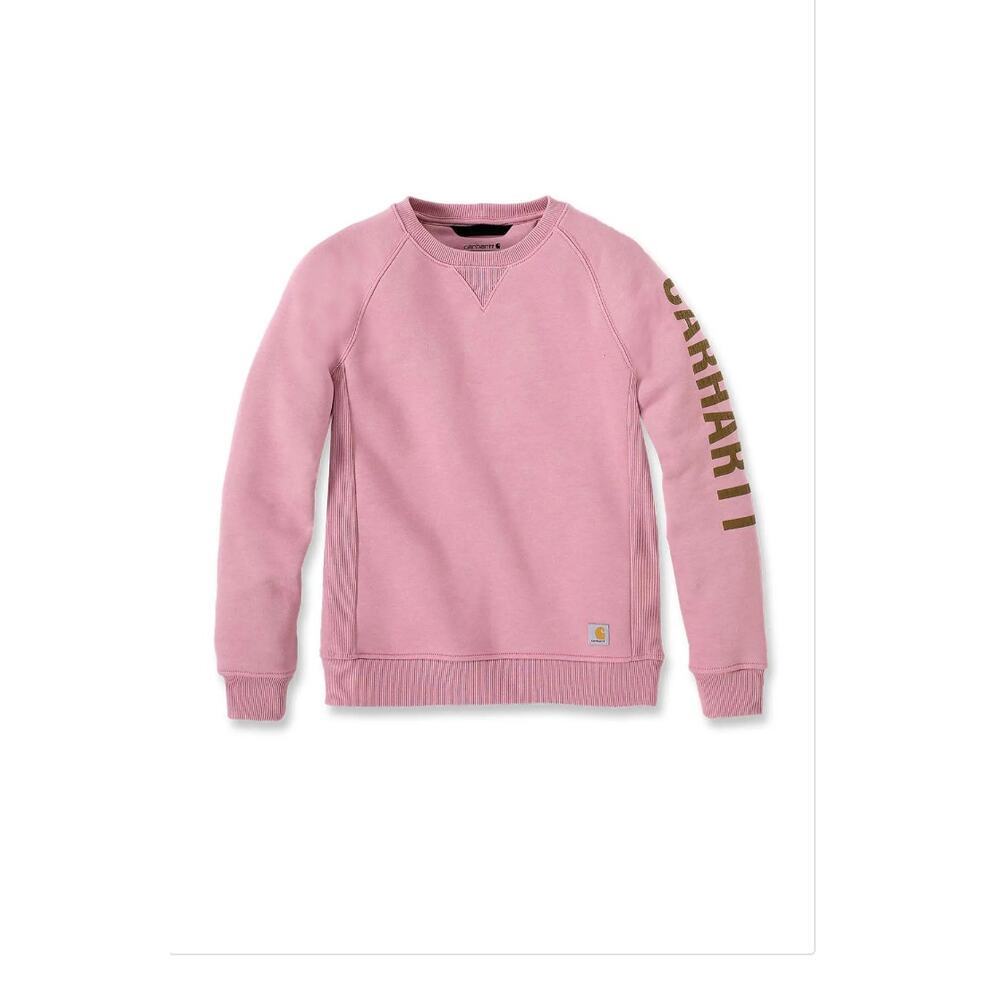 Carhartt Crewneck Pink Mauve Logo Sleeve Ribbed Sweatshirt Size Medium